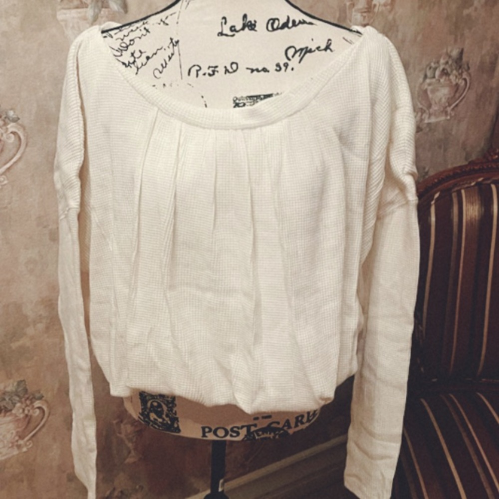 FREE PEOPLE CHERI LONG SLEEVE BUBBLE TOP WHITE MEDIUM - Picture 5 of 8